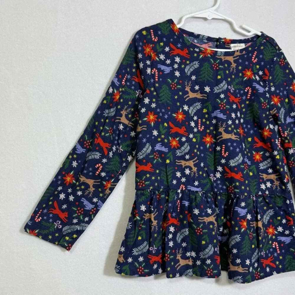 Hanna Andersson Winter Wonderland Navy Flannelette Peplum Top Size 120 US 6-7 - Picture 5 of 11